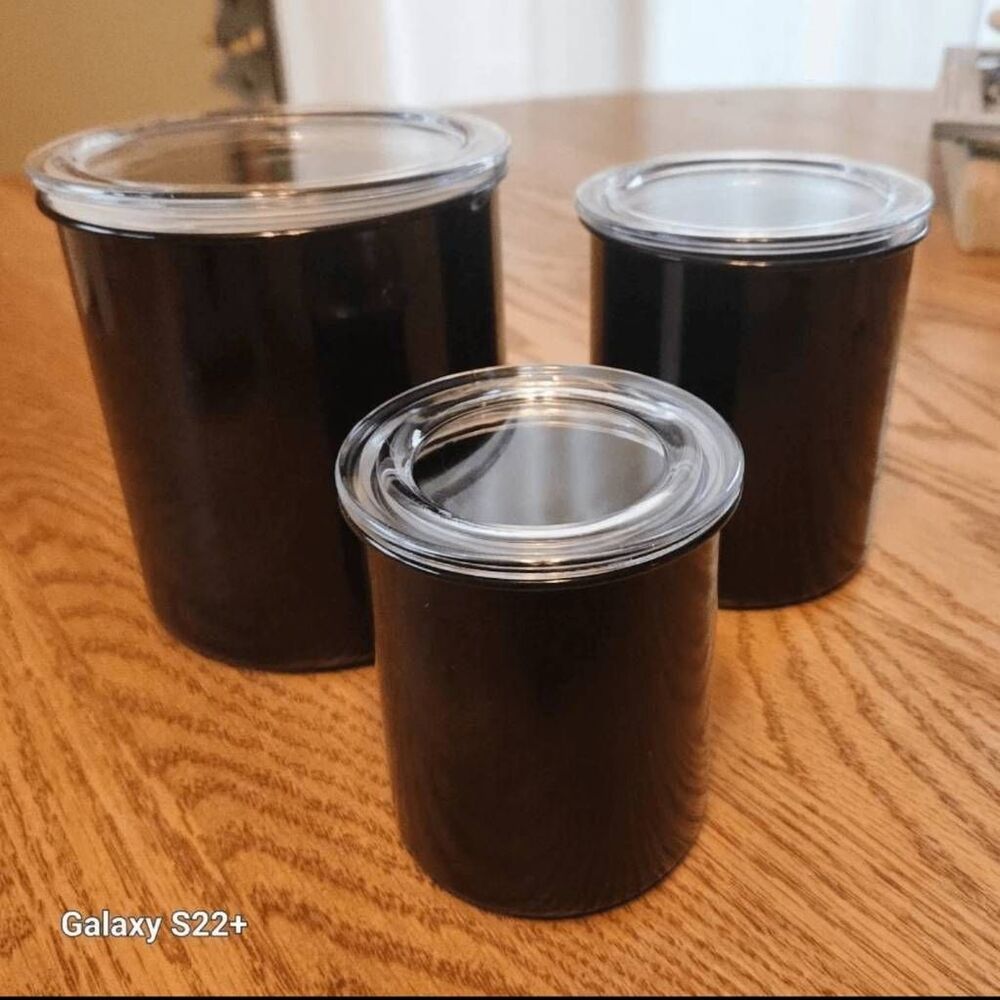 Mainstays 3 piece black canister set with clear lids, new